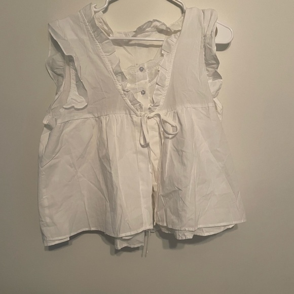 White Ruffle Tie-Front Top - Picture 1 of 4